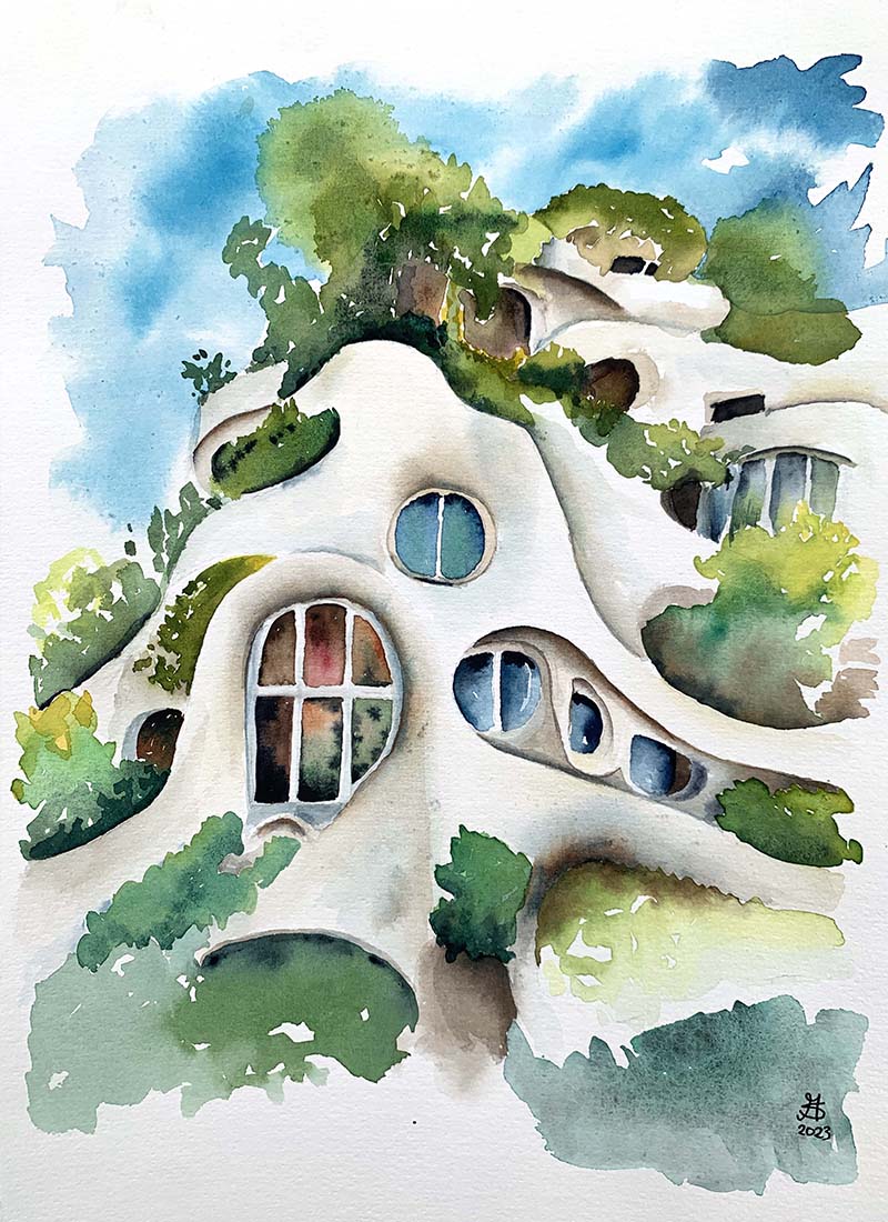 Gaudi huis aquarel